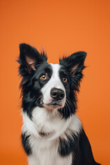 Fototapeta premium Border Collie dog on minimalistic colorful background with Copy Space. Perfect for banners, veterinary ads, pet food promotions, and minimalist designs. 