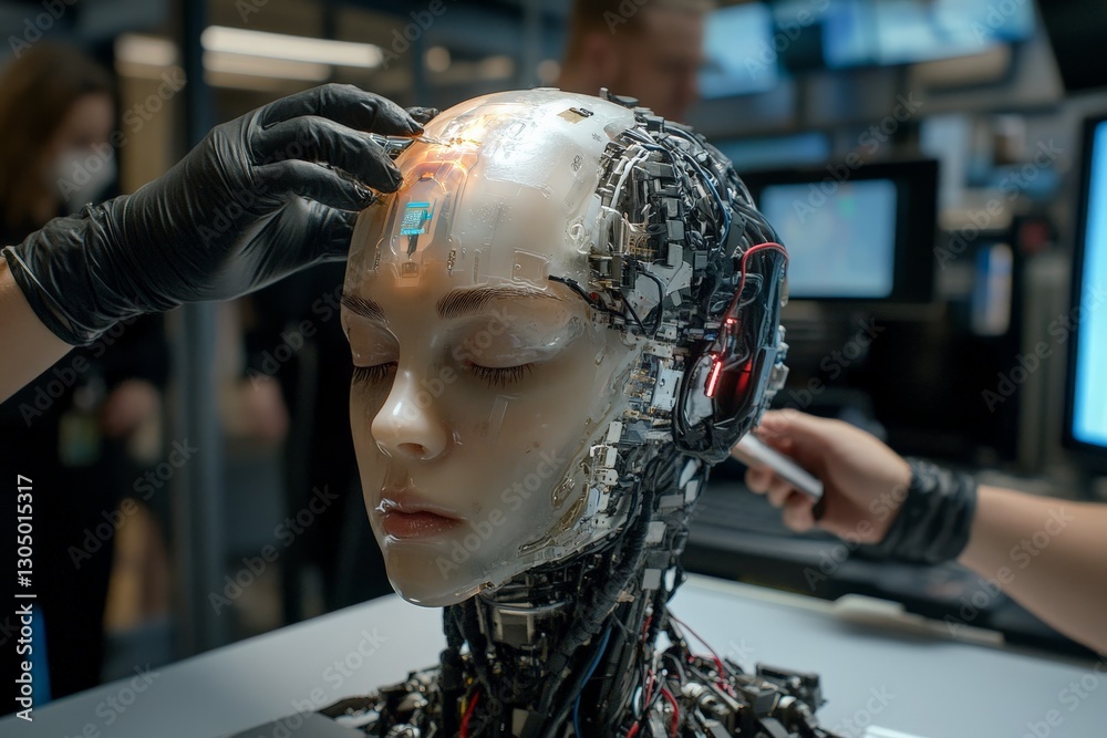Aufkleber Exploring advanced robotics and AI technology in a modern lab environment during the day