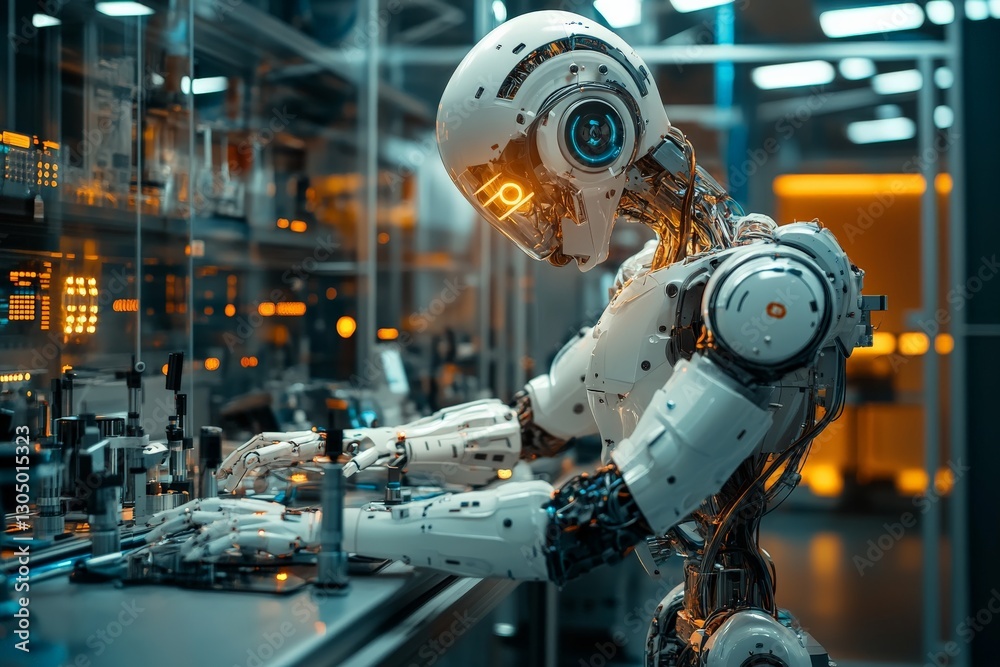 Leinwandbilder humanoid robot engaged in intricate tasks in a futuristic laboratory environment