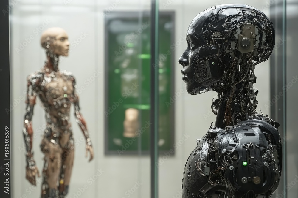 Leinwandbilder human-like robots displayed in a modern exhibition space showcasing advancements in artificial intel