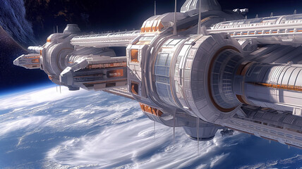 This Tourists enjoy zero gravity experiences in a luxury space hotel orbiting the planet.