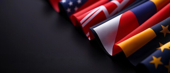 Flags of the World Countries with United States Denmark Poland Germany European Union on Black Background Conceptual Art