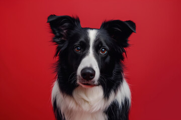 Fototapeta premium Border Collie dog on minimalistic colorful background with Copy Space. Perfect for banners, veterinary ads, pet food promotions, and minimalist designs. 