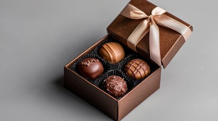 Obraz premium Assorted Chocolate Truffles in Elegant Box on Gray Background