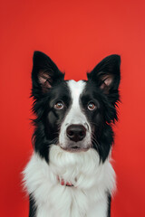 Fototapeta premium Border Collie dog on minimalistic colorful background with Copy Space. Perfect for banners, veterinary ads, pet food promotions, and minimalist designs. 