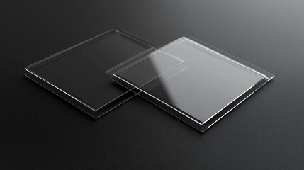 Transparent glass squares on dark surface
