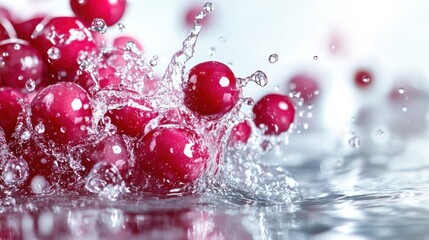 Fresh Red Berries Splashing in Clear Water with Droplets and Waves