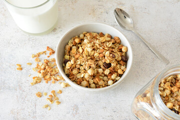 banana Granola with Milk flat lay