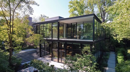 Fototapeta premium Sunlit Geometric Modern Estate with Rooftop Terrace