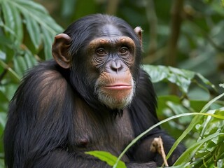 Chimpanzee Portrait in Tropical Rainforest: Primate Conservation and Wildlife Photography Insight
