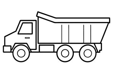 Dump Truck Line Drawing | Construction Vehicle Side View Vector

