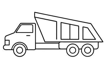 Dump Truck Line Drawing | Construction Vehicle Side View Vector

