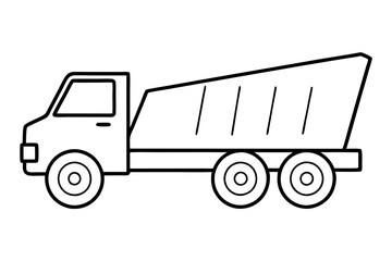Dump Truck Line Drawing | Construction Vehicle Side View Vector

