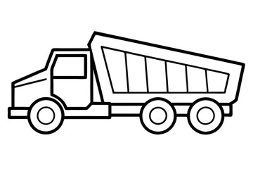 Dump Truck Line Drawing | Construction Vehicle Side View Vector

