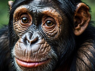 Captivating Close-Up of a Curious Chimpanzee: A Portrait of Endangered Wildlife in Their Natural Habitat