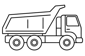 Dump Truck Line Drawing | Construction Vehicle Side View Vector

