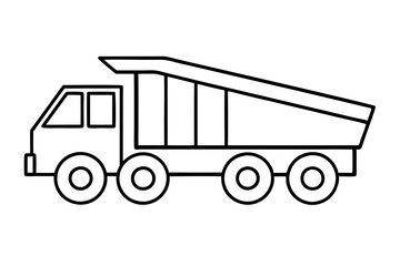 Dump Truck Line Drawing | Construction Vehicle Side View Vector

