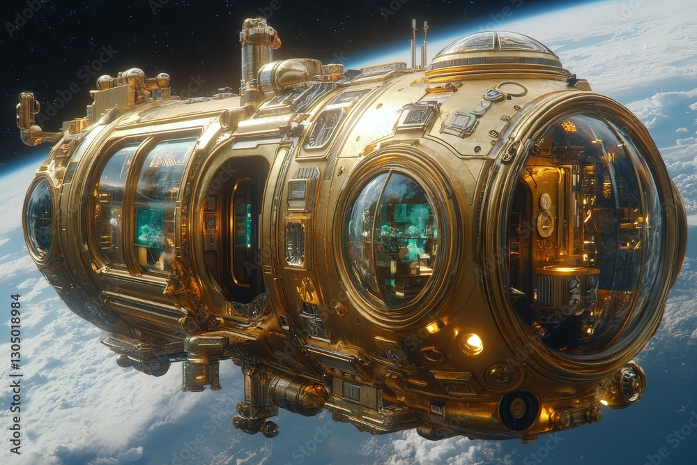 Aufkleber exploration vessel navigating through the vastness of space with earth visible in the background