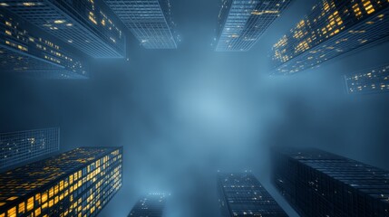 Illuminated metropolis breathtaking night view of towering skyscrapers and city lights