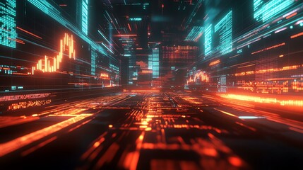 A dynamic representation of a digital landscape, featuring vibrant neon colors and intricate designs. This image captures the essence of modern technology and data flow.