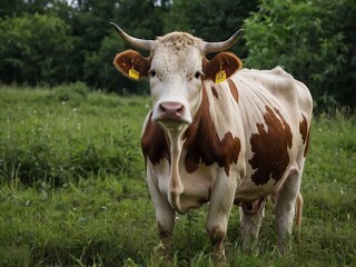 Curious Cow in Green Meadow: Exploring Sustainable Farming and Livestock in Rural Countryside