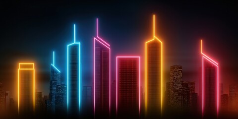 Fototapeta premium peak energy demand concept. Neon skyline with colorful lights against a dark background.