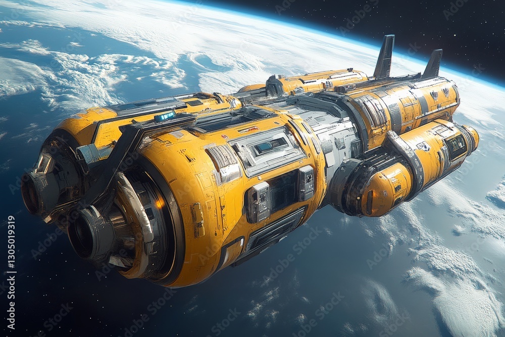 Aufkleber spaceship maneuvering in low earth orbit showcasing detailed design and technology