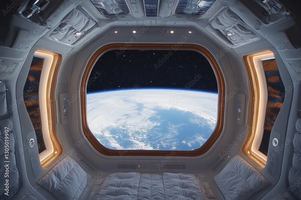 Aufkleber view of earth from a space habitat showing a vibrant atmosphere and stars in the background