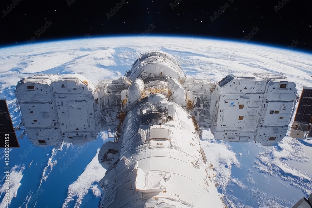 Aufkleber orbiting space station with earth visible from above during daylight