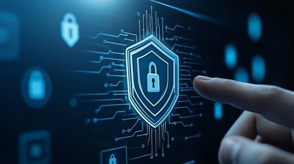 Closeup of finger activating digital pad icon on touchsensitive interface fingertip