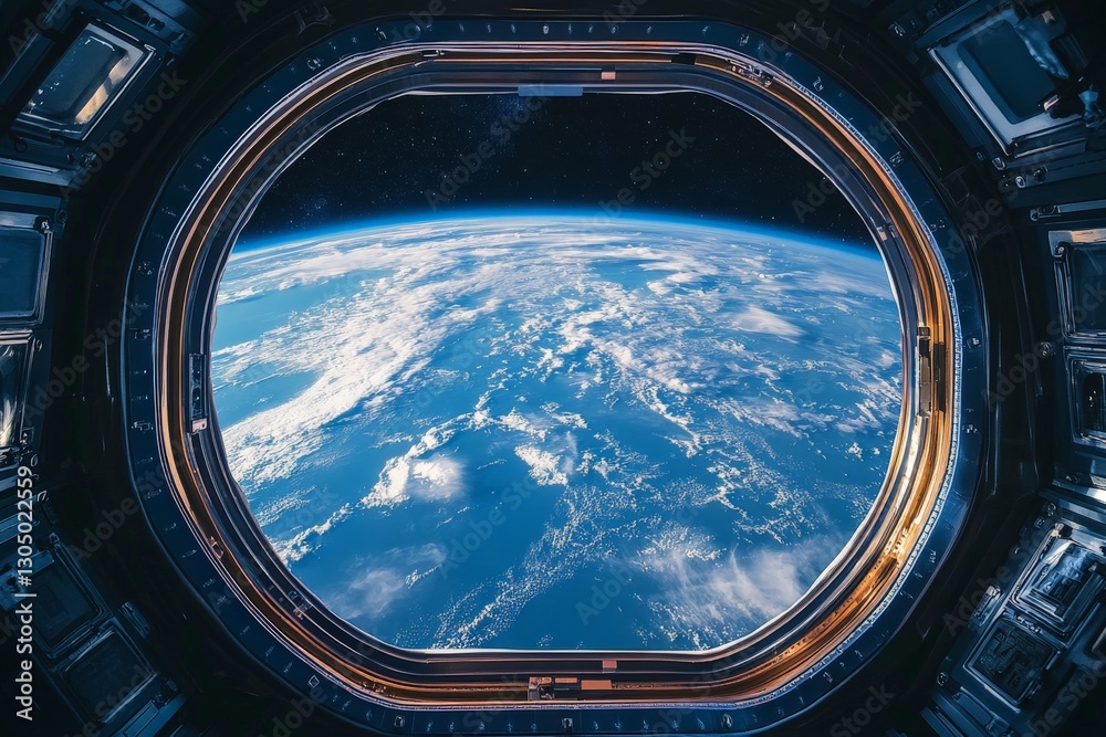 Poster view of earth from the international space station showcasing the vast blue oceans and dynamic cloud