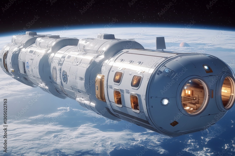 Leinwandbilder space station floating above earth with detailed architecture and advanced technology in view