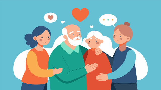 With gentle encouragement and support the the helps the seniors process and cope with grief and loss addressing the unique challenges that come with losing loved ones in old age.. Vector illustration