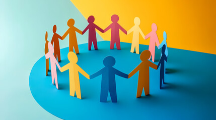 Colorful Paper Figures in a Circle Holding Hands