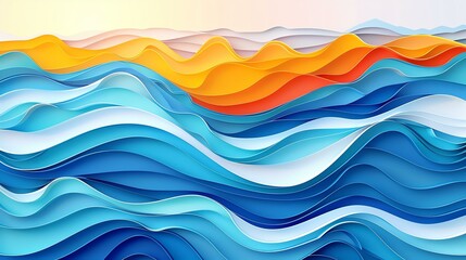 Fototapeta premium A vibrant, abstract representation of ocean waves in various shades of blue, orange, and white, creating a dynamic visual flow that evokes a sense of movement and tranquility.