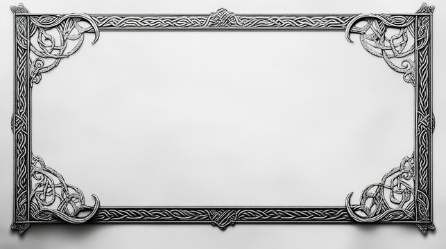 Elegant Viking-Inspired A4 Border with Fine Norse Knotwork, Subtle Runes, and Minimalist Geometric Patterns. Delicate Jelling and Urnes Style, High-Contrast Black Ink on White Background.