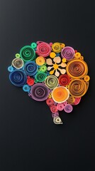 Embracing diversity innovation. A colorful, artistic representation of a brain created with rolled paper, symbolizing creativity and the complexity of human thought.
