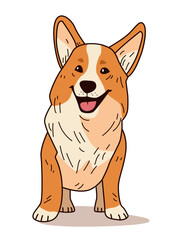 Corgi dog cartoon style cheerful expression brown and white fur simple background playful design pet-themed artwork