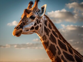 Obraz premium Giraffe Portrait: Stunning Tall Herbivore in African Savanna Wildlife Habitat