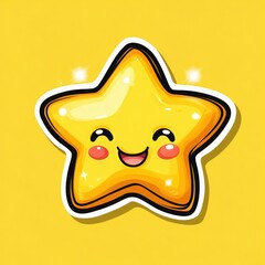 Obraz premium Happy Yellow Cartoon Star on Solid Background