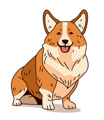 Corgi dog cartoon style happy expression colorful design on white background pet animal art