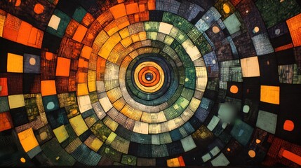 Fototapeta premium Vibrant Abstract Circular Pattern with Colorful Textures and Shapes