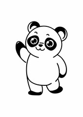 Obraz premium Cheerful Panda Illustration: A charming panda illustration, its cute form waving a friendly hello in a captivating black and white outline, inviting a sense of joy and cheer.