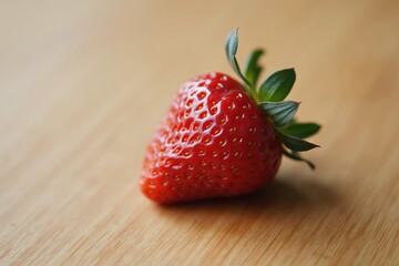 A Single Strawberry Sitting on Top of a Wooden Table - Generative AI