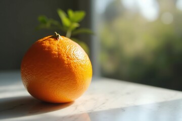 A Close up of an Orange Sitting on Top of a Table - Generative AI