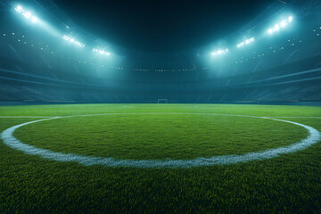 Obraz premium a football field illuminated by bright stadium lights,