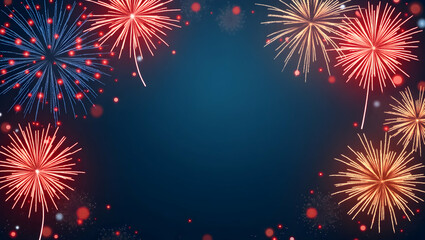 American flag and fireworks border frame with vibrant copy space for Independence Day concept as Vibrant American flag and colorful fireworks framing space for Independence Day celebrations in  Photo 