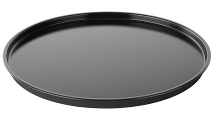 Black round baking tray with a non-stick surface for cooking or serving. Tray isolated and AI generated.  .