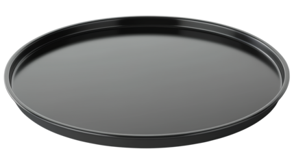 Black round baking tray with a non-stick surface for cooking or serving. Tray isolated and AI generated.  .