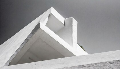 A white, minimalist building stands against a bright blue sky. Clean lines and subtle textures highlight its modern aesthetic, capturing a serene, architectural moment in urban design and airy charm